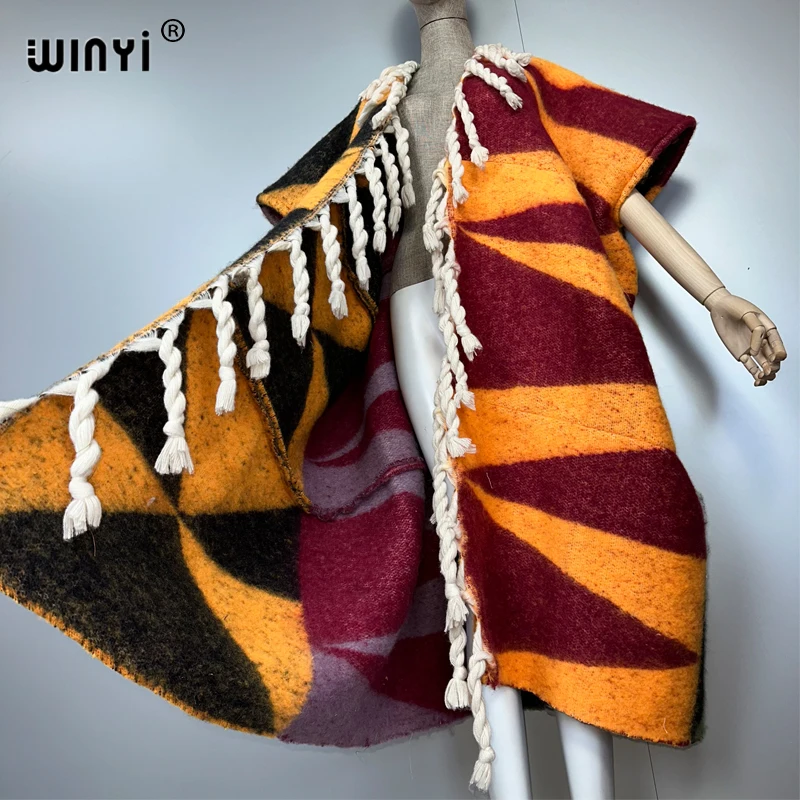 WINYI capa de invierno caftán frontal abierto largo maxi abrigo grueso cálido abrigo femenino para mujer abrigos africanos abaya dubai lujo