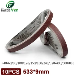 10PCS/lot 533*9mm Abrasive Belt for Wood Soft Metal Polishing With Grit 40-800 Sanding Band For Belt Sander Abrasive Tool