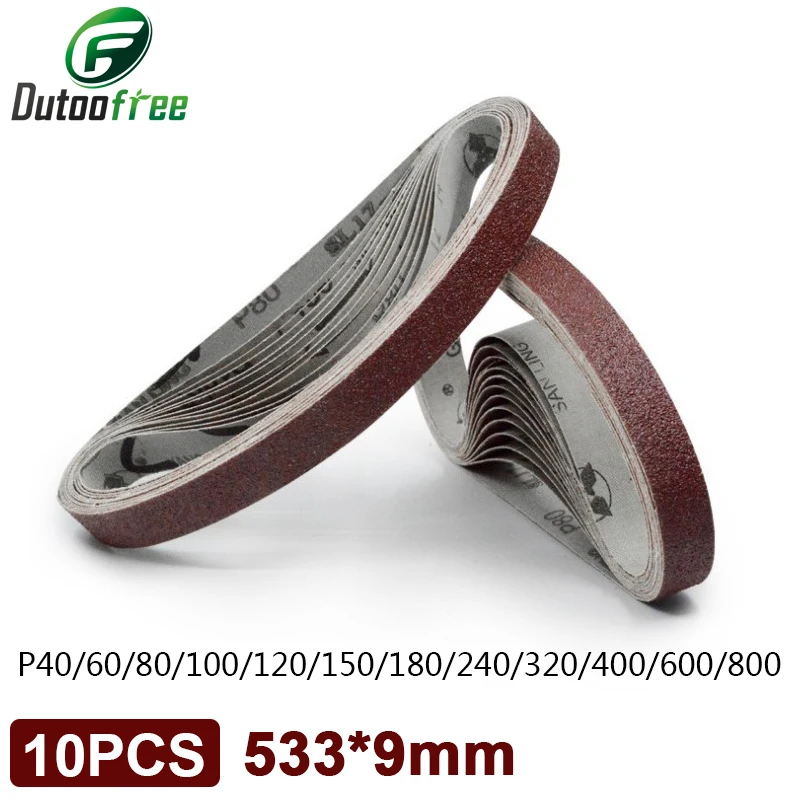 10 sztuk/partia 533*9mm pas ścierny do drewna miękkiego metalu polerowanie z Grit 40-800 szlifowanie zespół do szlifierka taśmowa narzędzie ścierne