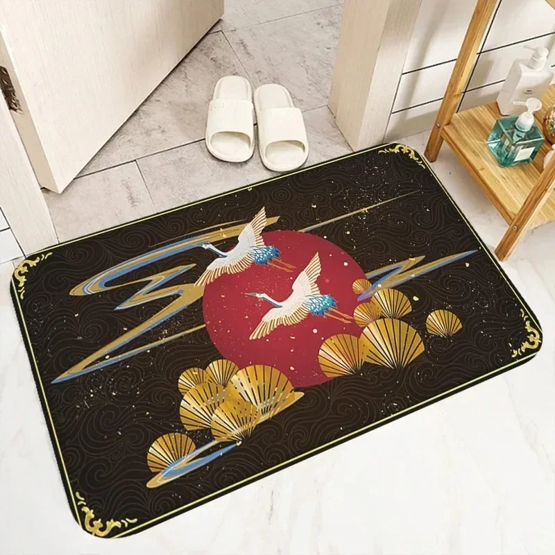 Japan style wave Crane design bathroom non-silp doormat suitable for living room entrance decorate pad bedroom rug home supplies