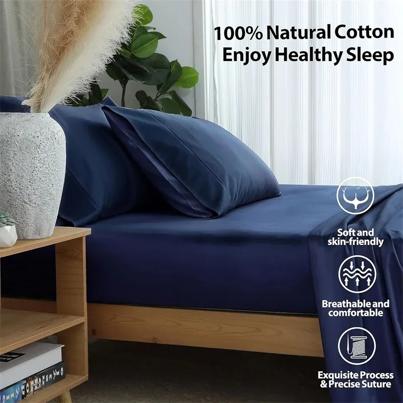 100% Egyptian Cotton Bed Sheet 120x200x30cm 1000 Thread Count Fitted Sheet with Elastic Band Solid Mattress Cover 1PC Home Linen