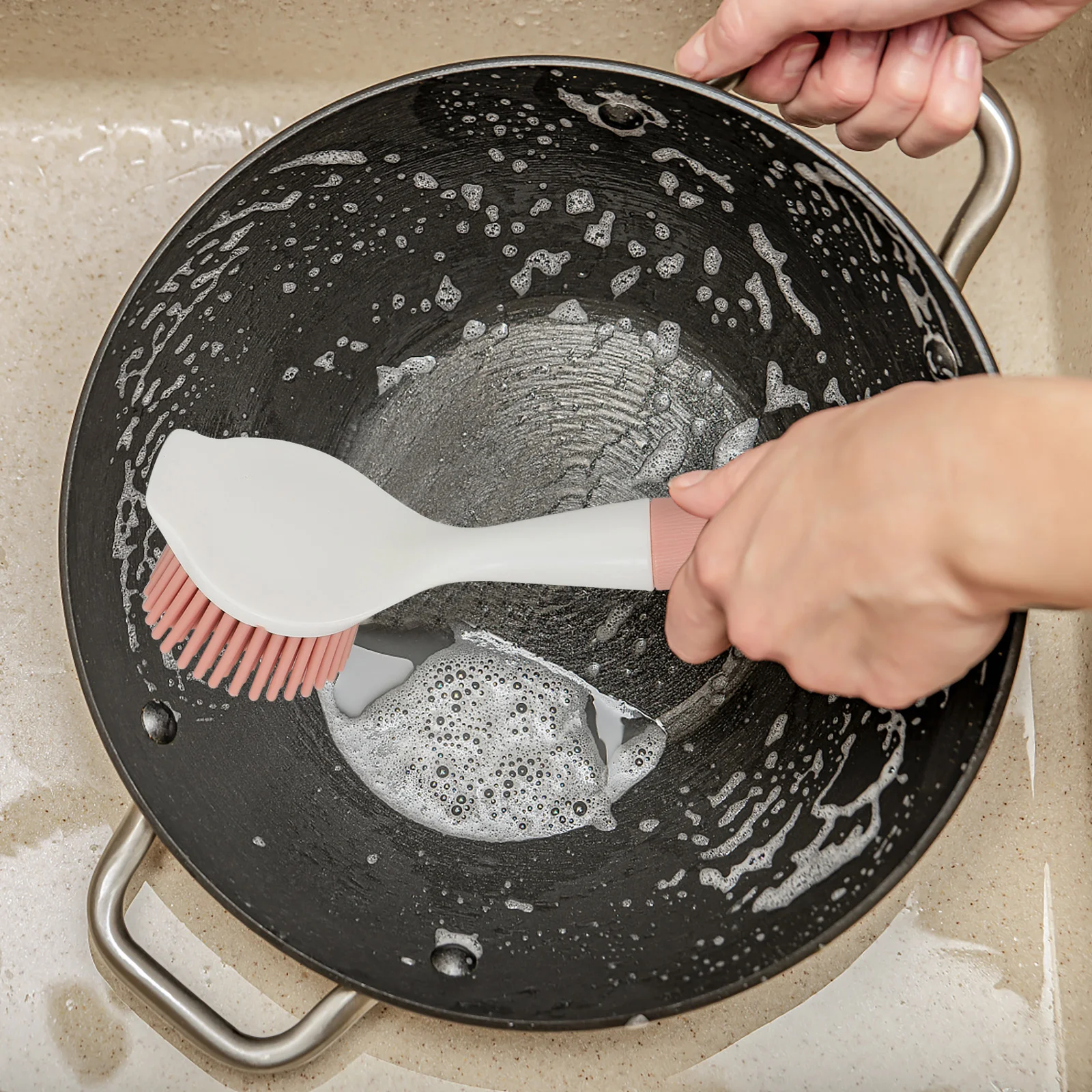 

Silicone Dish Brush Long Handle Durable Kitchen Pot Brush Ergonomic Design Practical Dish Cleaning Scrubber Kitchen for Dishes