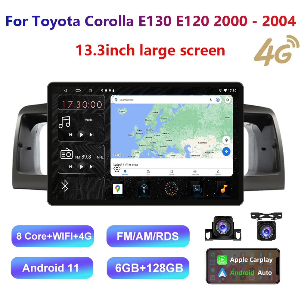 13.3inch HD Multimedia For Toyota Corolla E130 E120 2000 - 2004 Car Stereo Radio Android Video 2K GPS Carplay 4G WIFI