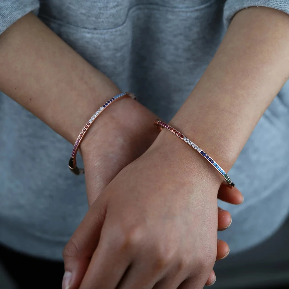 2026 Luxury Classic Fashion Multi Color Full Rainbow Cz Bracelets Elegance Women Simple Open Adjust Romantic Charm Brand Jewelry