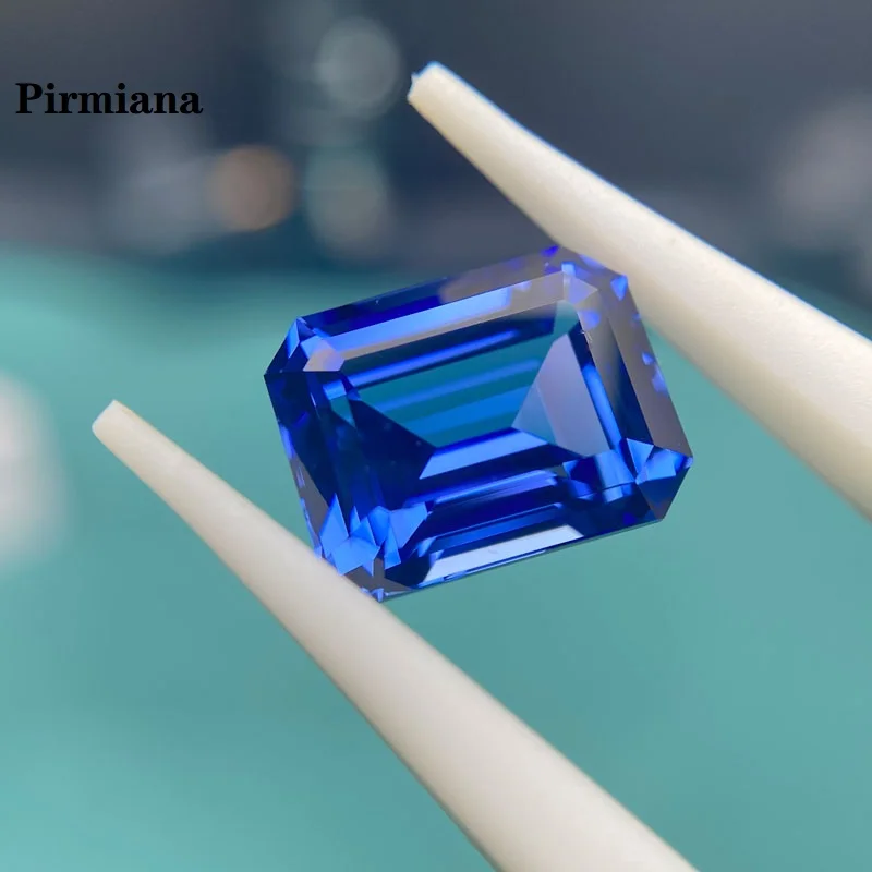 Pirmiana Hand Made Cornflower Blue Lab Sapphire High Quality Emerald Cut Gemstones For DIY Jewelry Rings  Design