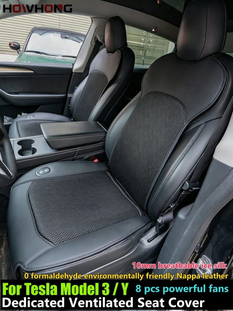 For Tesla Model 3 Y S X Ventilation Seats Cover Summer Cool Breathable with Fan Ventilated Ice Silk Seat Cushion Car Accessories