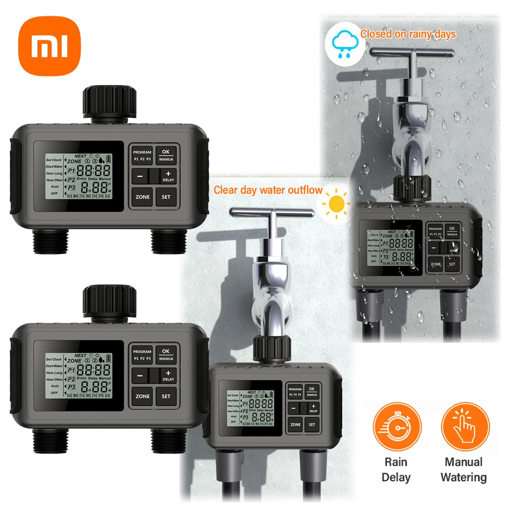 Xiaomi Garden Water Timer 2 Outlet 2 Zone Programmable Hose Faucet Controller Automatic Outdoor Waterproof Digital Irrigation