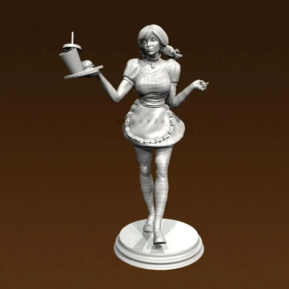 38mm  50mm 75mm Food Delivery Girl Resin Soldier White Model 3D Printed DIY Coloring Self-assembly Figurines Miniatures Gifts