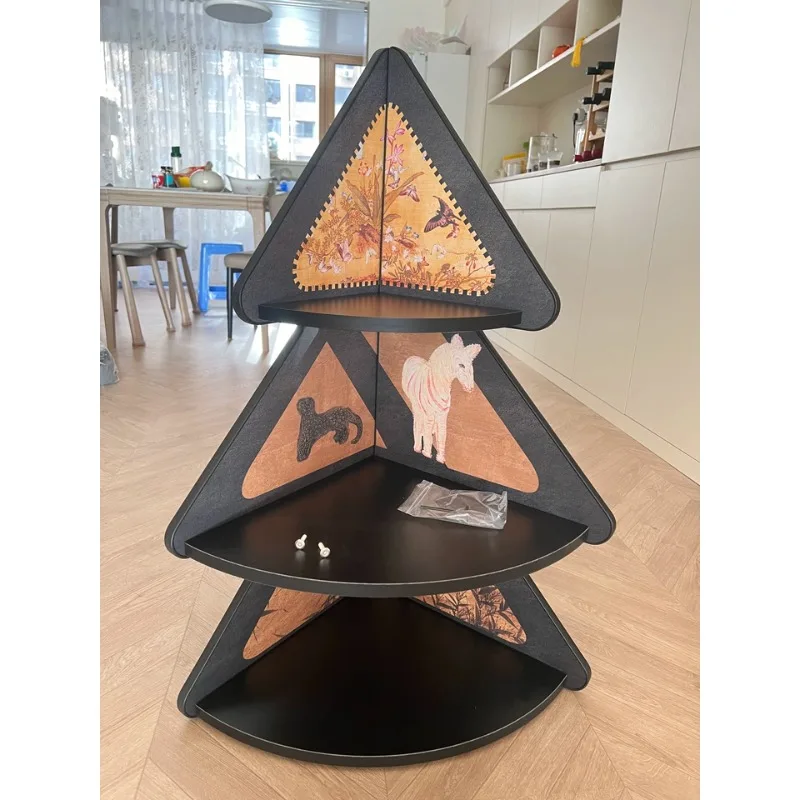 

Угловая напольная полка в винтажном стиле, стеллаж для украшения гостиной, угловой книжный шкаф, треугольный деревянный органайзер для хранения