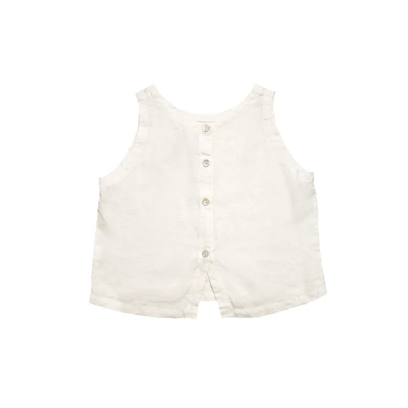 100% linnen chique voor- en achterkant twee slijtage dames linnen tanktop 2025 zomer nieuwe casual korte losse mouwloze crop tops