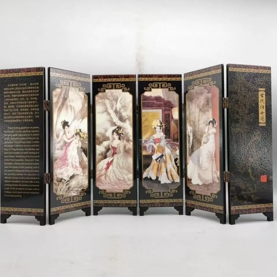 Exquisite Chinese Classical  Lacquer Painting Folding Screen Ancient pictures of ladies