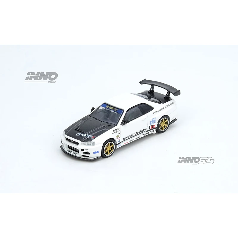 Prevendita INNO 1:64 TOP SECRET R34 GTR Bianco Diecast Diorama Collezione di modelli di auto Giocattoli in miniatura