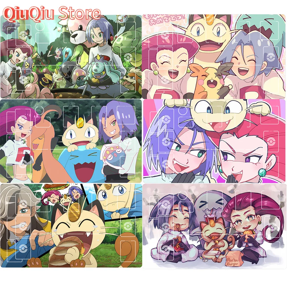

Коврик для карт Pokemon Ptcg Team Rocket Meowth 600X350 мм, персонажи аниме, версия комиксов, игровой коврик для боевых карт для одного игрока