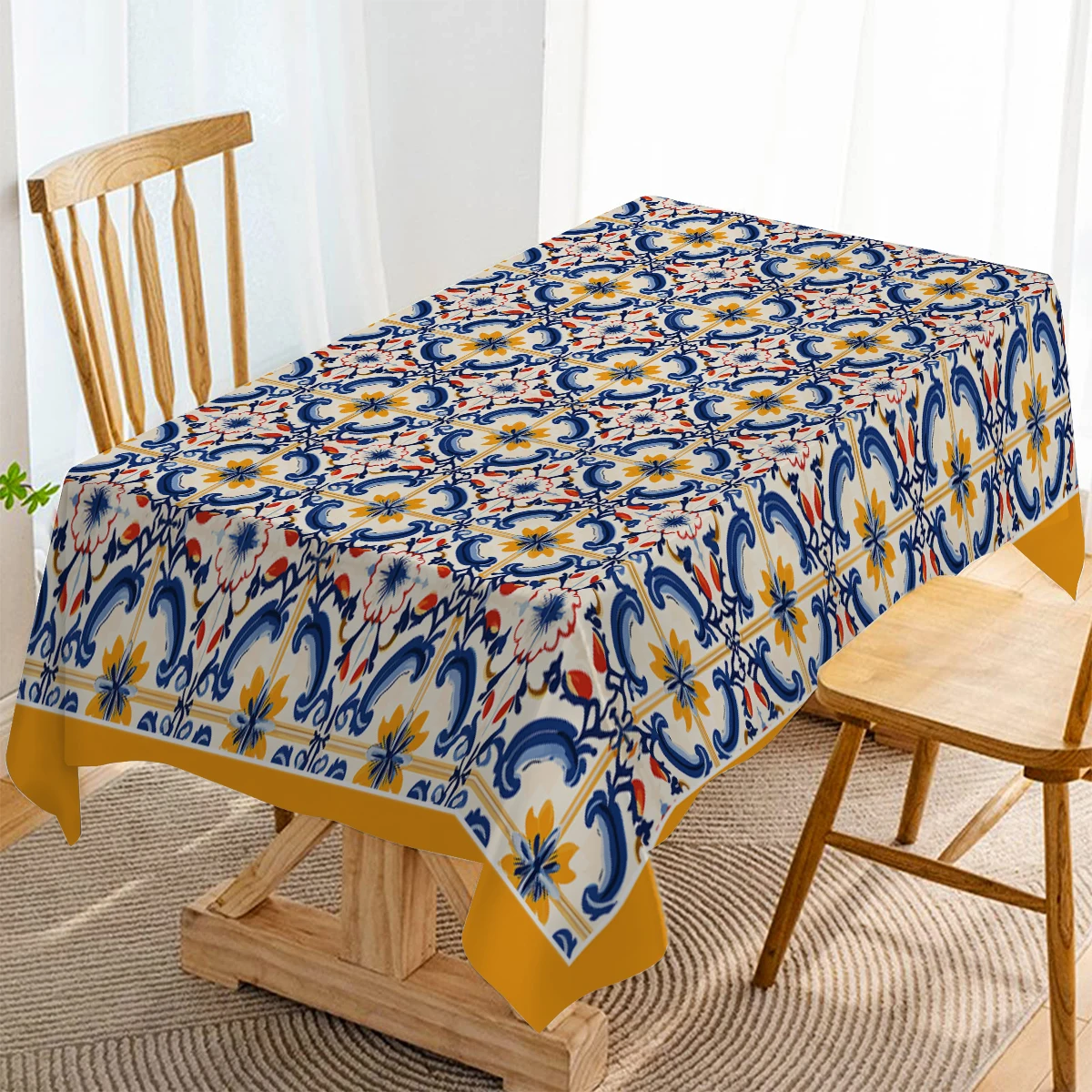 Geometric Vintage Tile Waterproof Rectangular Polyester Tablecloth Birthday Party Rectangular Table Party Supplies
