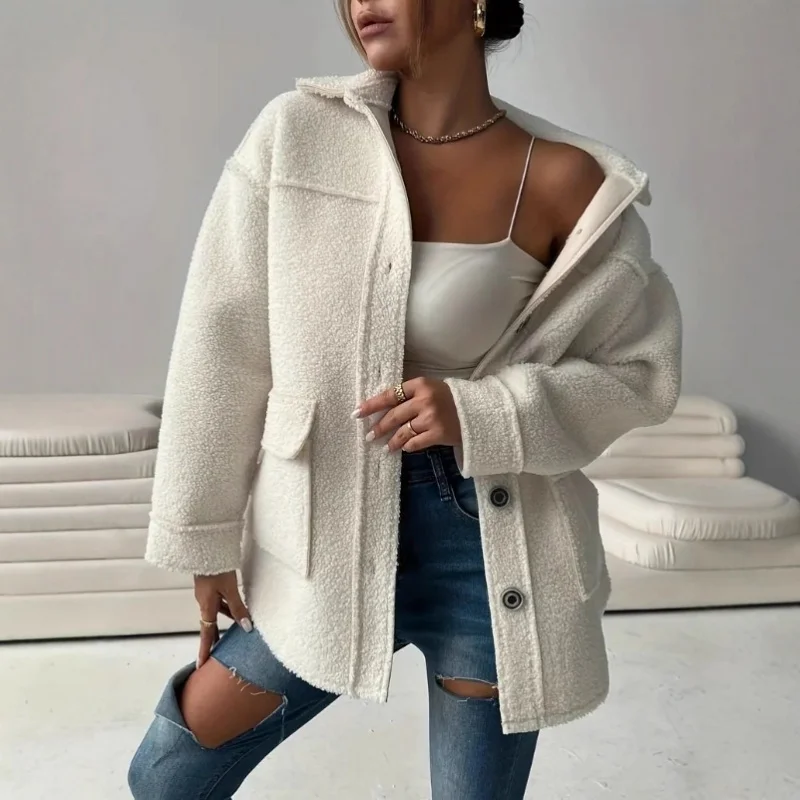 

European and American 's Winter New 's Fashion Casual Loose Lapel Women's Fleece Top