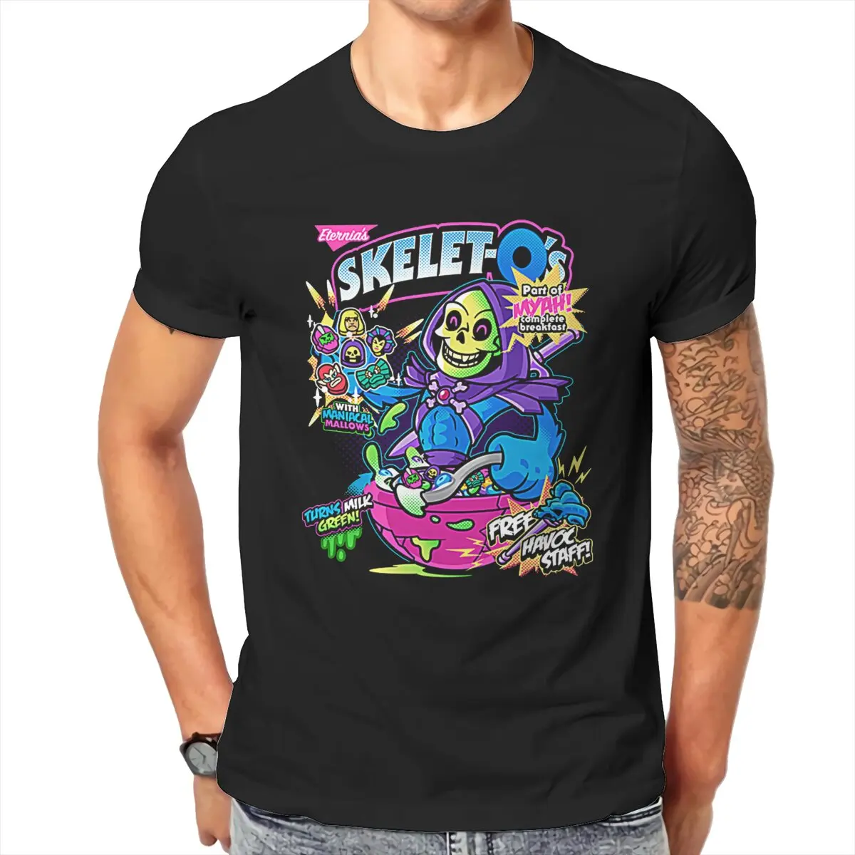 Skelet O\'s Breakfast cereal cartoon vintage cereal killer Men He-Man and the Masters of the Universe Skeletor 100% Cotton Tee