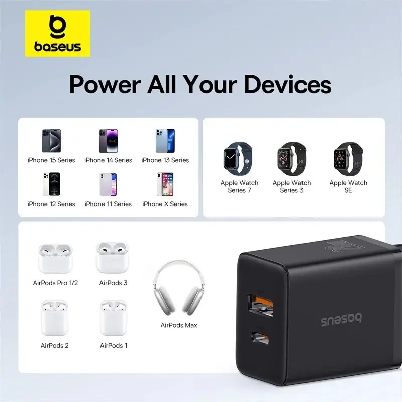 شاحن Baseus بقوة 20 واط PD شحن سريع QC4.0 QC3.0 USB Type C لهواتف آيفون 15 14 13 12 11 وشاحن سريع لهواتف شاومي - 6
