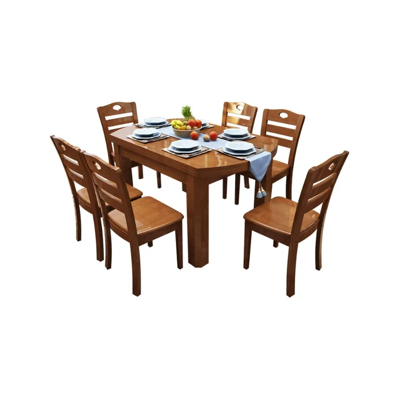 

Solid wood dining table household folding dining table and chair combination modern simple retractable round table small