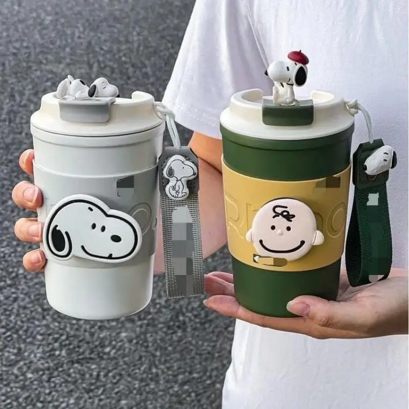 Kawaii Cute Snoopy Chibi Maruko Chan Water Cup Vacuum Cup Stainless Steel Portable Simplicity Straw Cup Birthday Gift For Kids