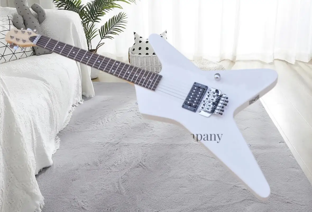 Classic white guitar, Tremolo bridge, solid wood body, maple neck, rosewood fretboard, 22 frets, irregular shape guitar,Customiz