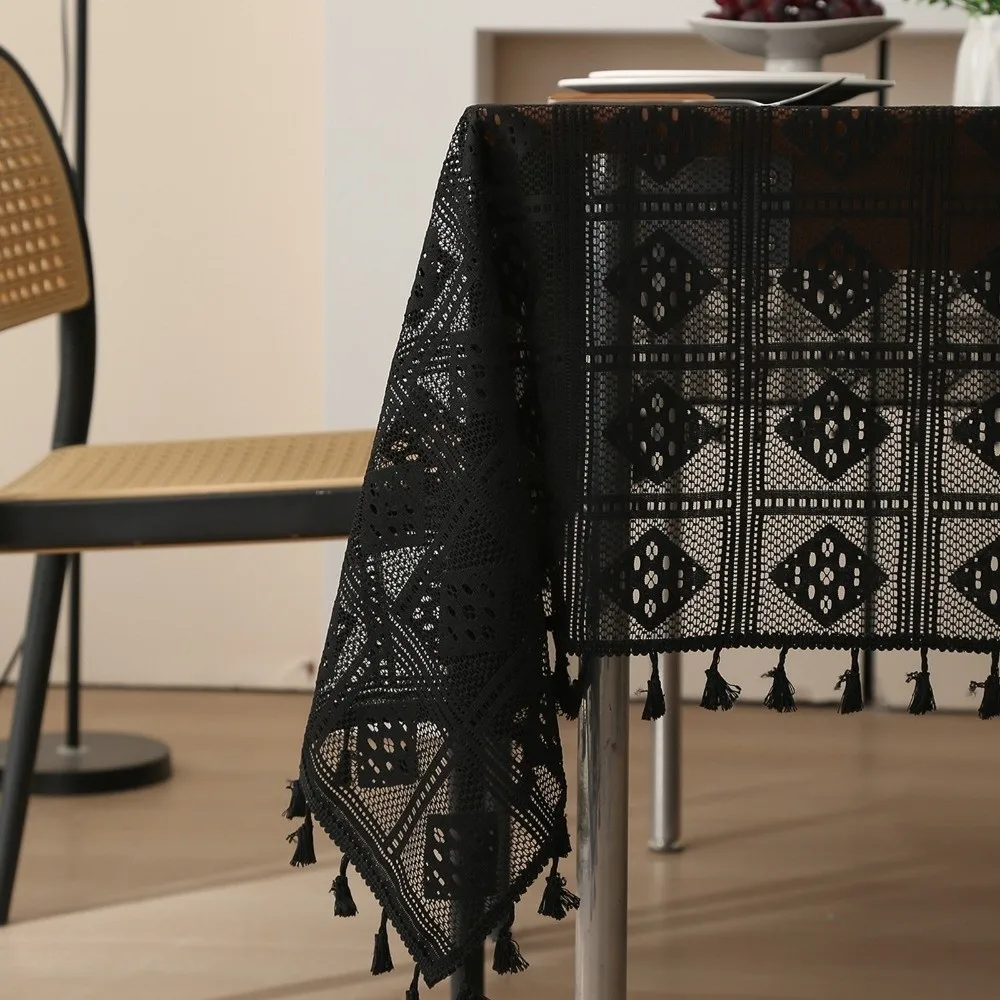 Rectangular Hollowed Out Tablecloth Dust-Resistant Non-Slip Retro Tablecloth Checkered Pattern Dustproof Lace Tablecloth Party