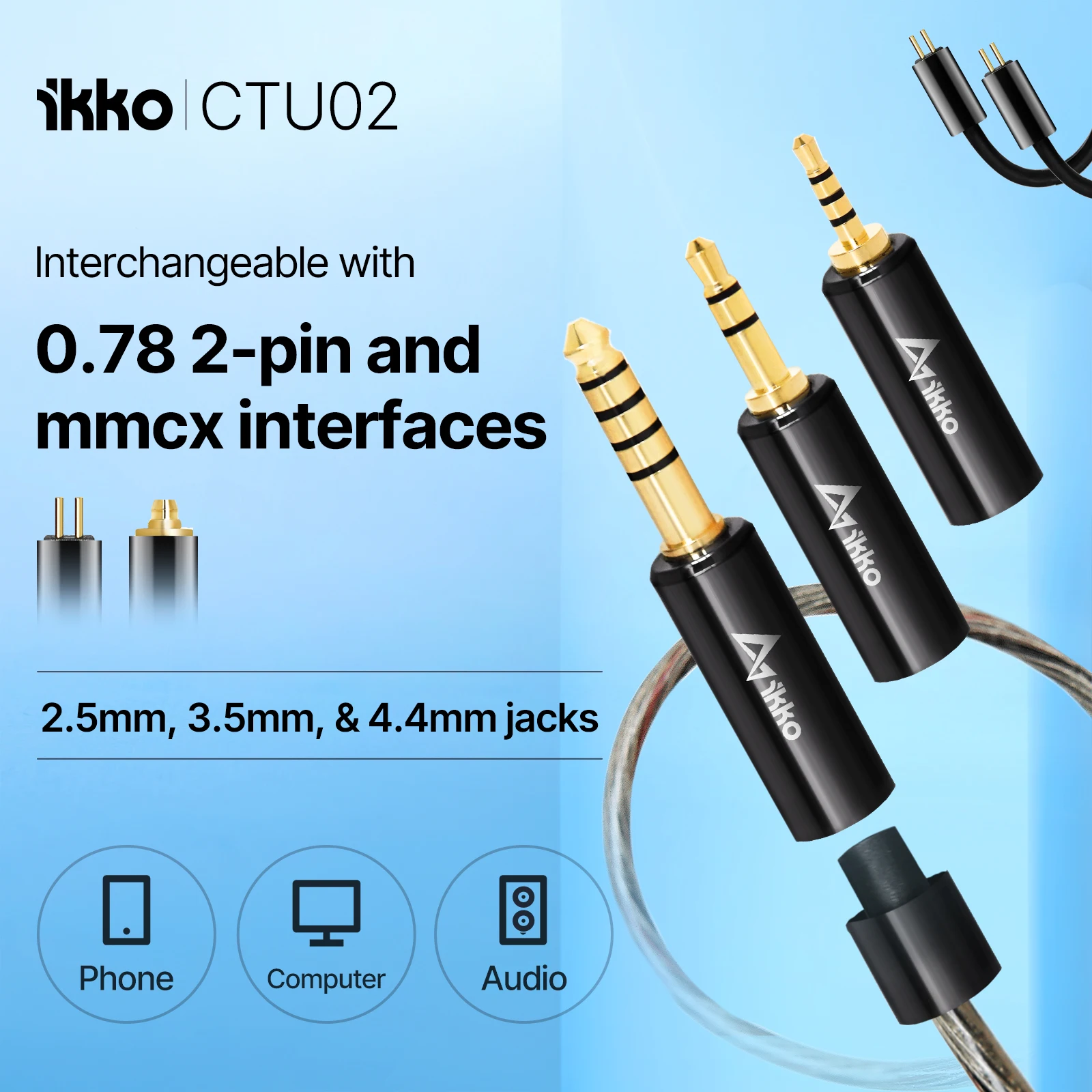 iKKO CTU02 Balanced Cable MMCX In-ear Monitor Headphone 0.78mm 145um 2.5mm 3.5mm 4.4mm Upgrade Cable Wired Earphone