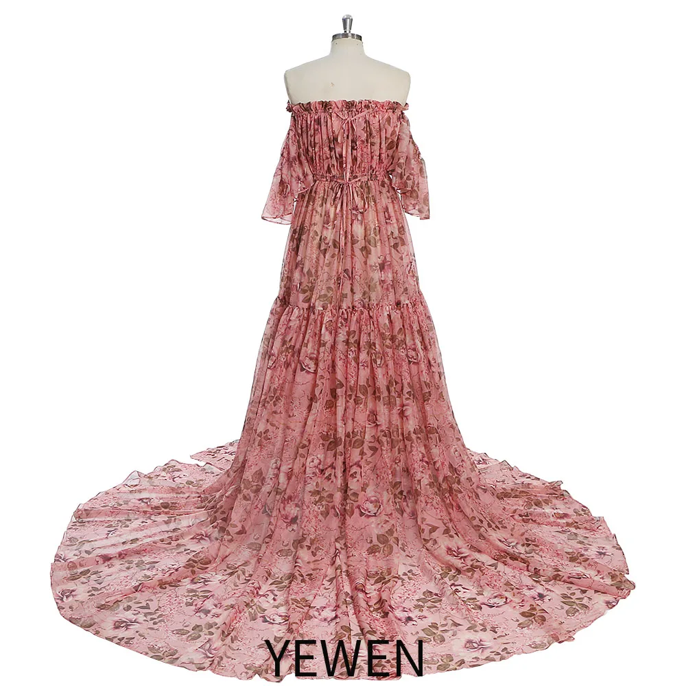 Summer Printed Chiffon Maternity Dress for Photo Shoot Photography Woman Maxi Gwon YW230317