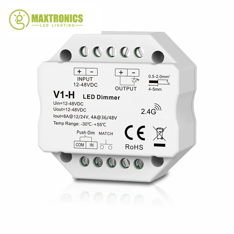 DC12-48V 24V 36V 96W/192W/144W/192W Single Color LED Dimmer V1-H Step-less Dimming /Push Dim Controller For LED Strip Light