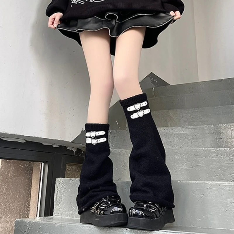 Y2k Gestrickte Lose Beinlinge Herz Leder Schnalle Thermische Pile-up Socken Frauen Herbst und Winter Harajuku Subkultur Bein Abdeckungen – Detail 2