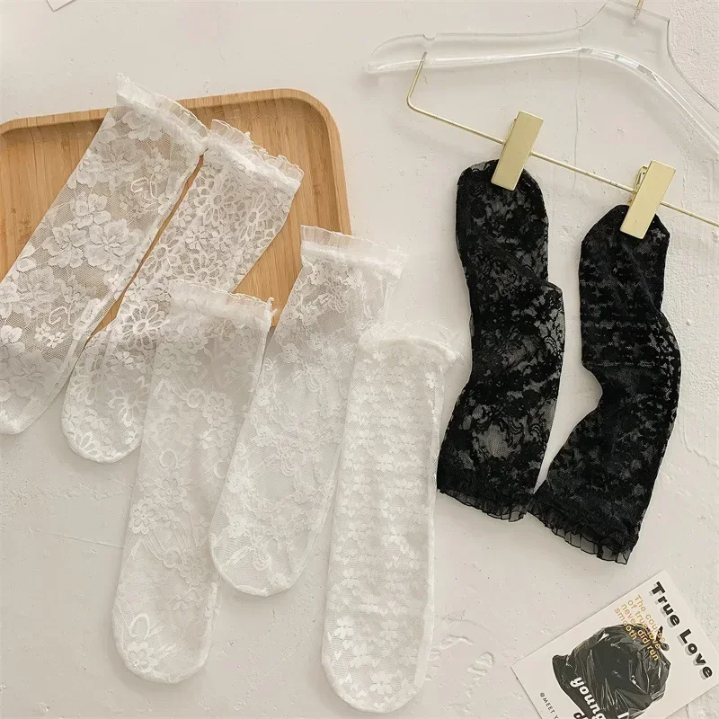Sommer Baby Mädchen Nette Mesh Socke Koreanische Lolita Prinzessin Spitze Hohl Schwarz Waden Strümpfe für Kinder Dünne Kniehohe Lange Socken