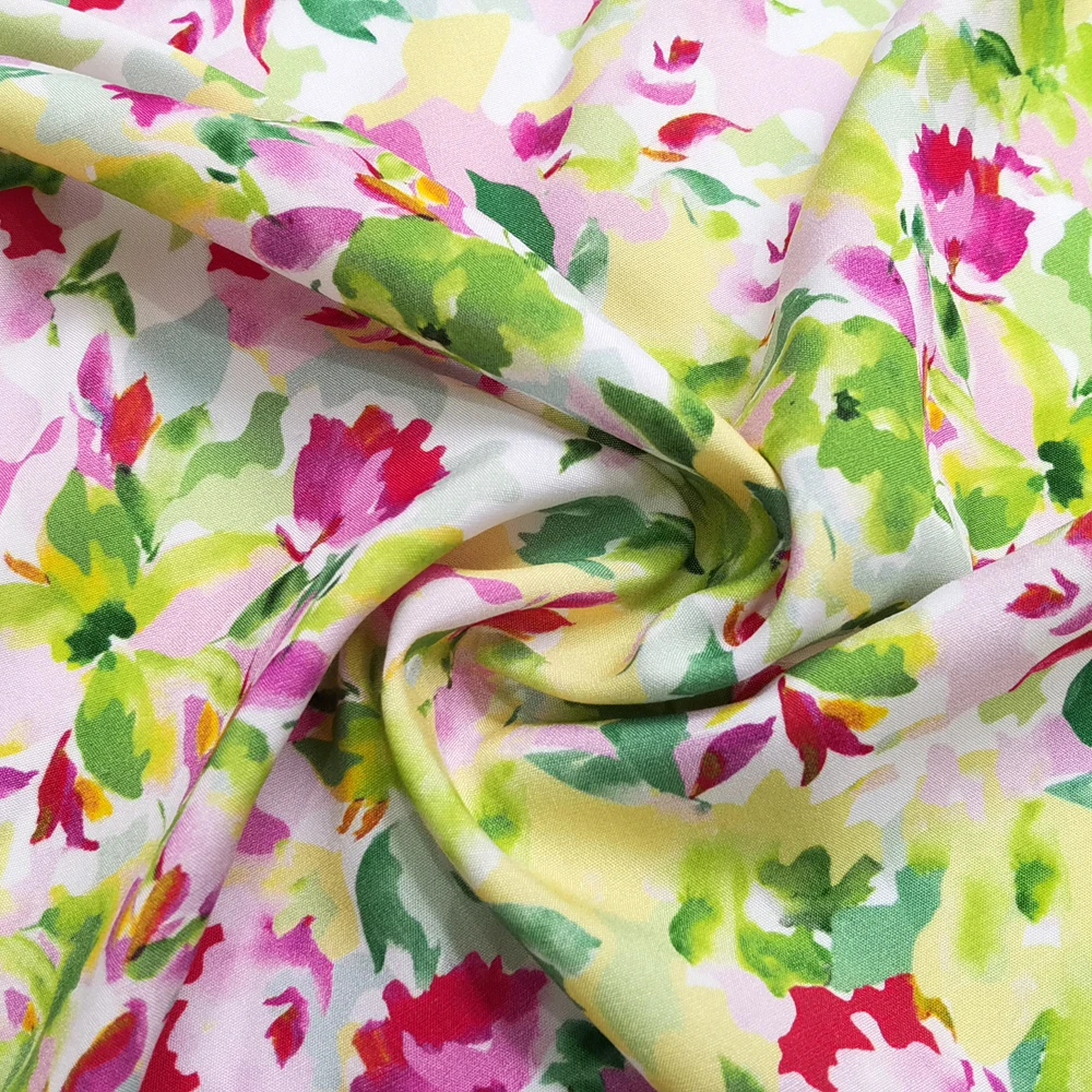 1 meter X 1.4 meter Pink Green Floral Dress Fabric Soft Viscose Poplin Material Children