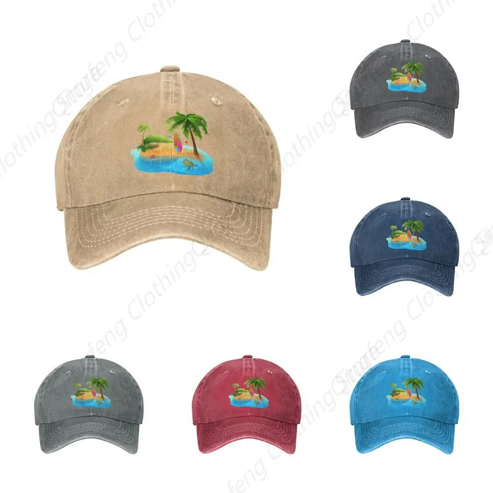 

Palm Tree and Tropical Island Trucker Hat Vintage Washed Distressed Baseball Cap Adjustable Dad Hats for Men Women Natural