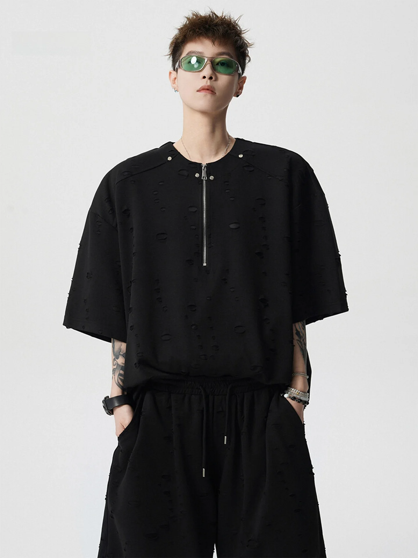 wmnm-men's-casual-sportswear-ort-sve-orts-set-hole-punch-f-zipper-2025-new-summer-cool-haome-full-set