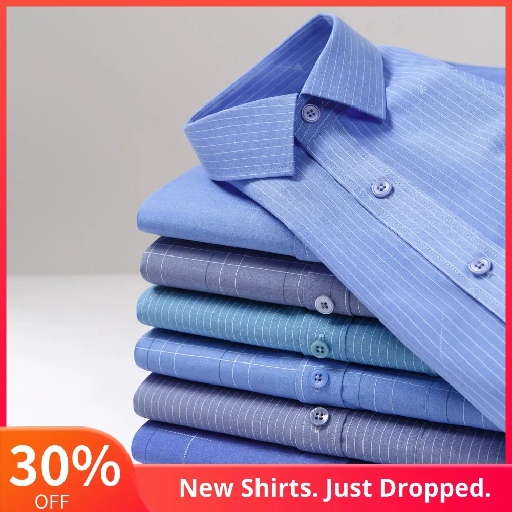 

Men's Striped Plaid Long Sleeve Dress Shirt with Chest Pocket - Casual Slight Stretch Button-Up Shirts Perfect for All Seasons