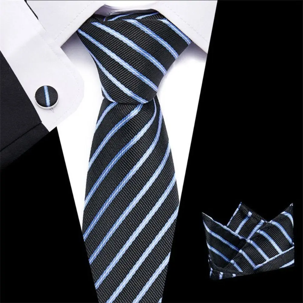 Simple Dots Necktie Kerchief Cufflinks Set Striped Grid Shirt Necktie Apparel Accessories Adjustable Men Cravat Boys