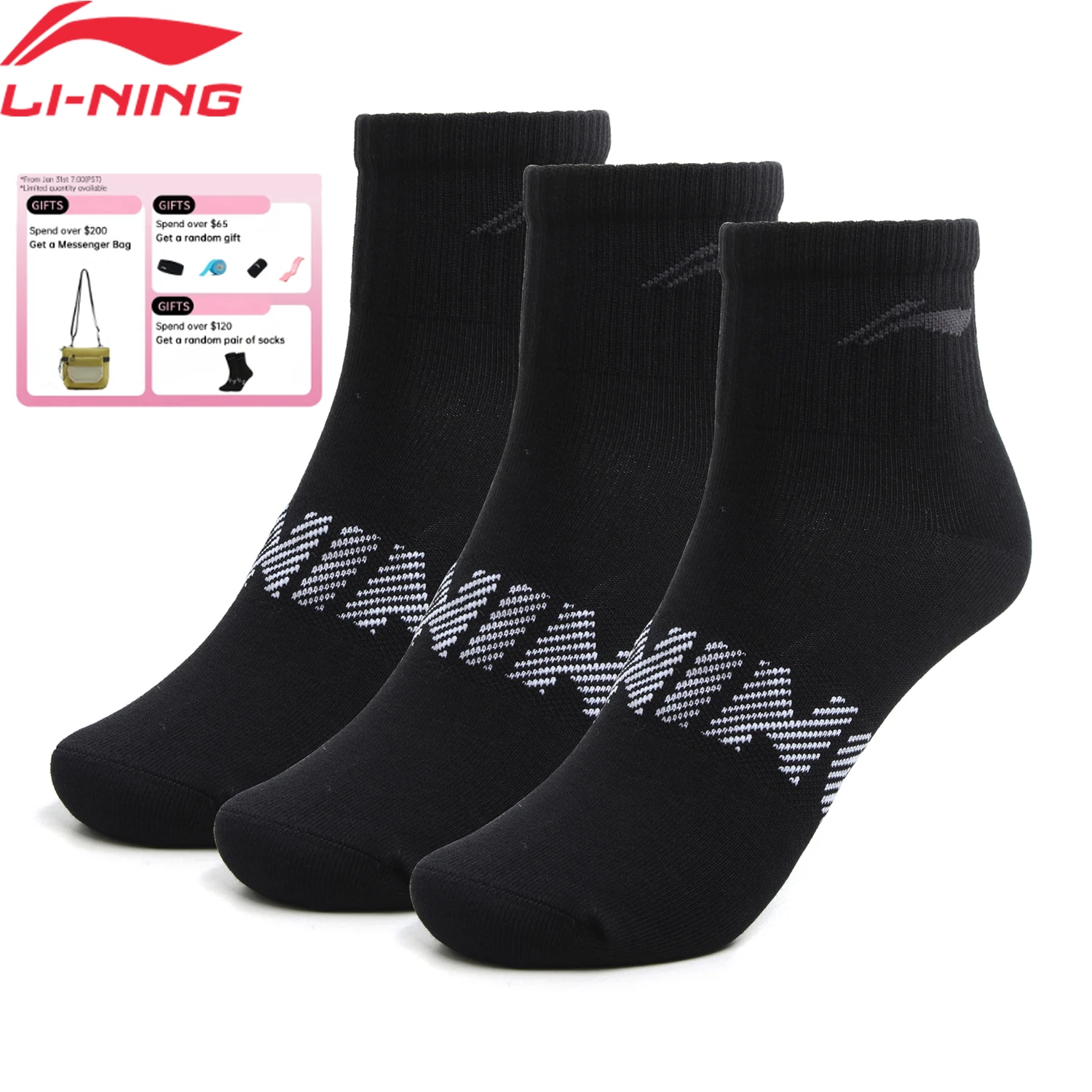 Li-Ning унисекс 3 пары носков спортивный стиль для мужчин и женщин 22-28 см дышащие удобные спортивные носки с надписью AWSU025