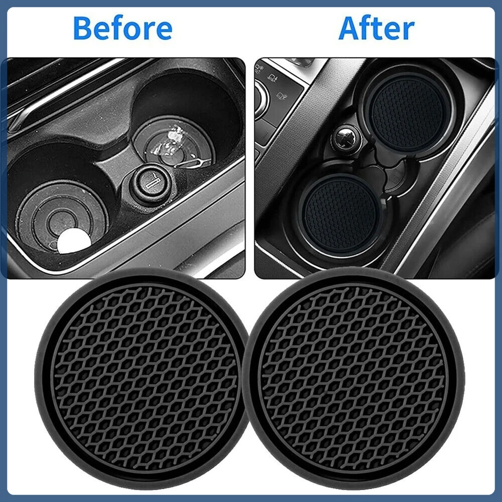 2 قطعة حامل أكواب السيارات باللون الأسود مضاد للانزلاق إدراج الوقايات منصات الملحقات الداخلية العالمي يناسب معظم الأكواب