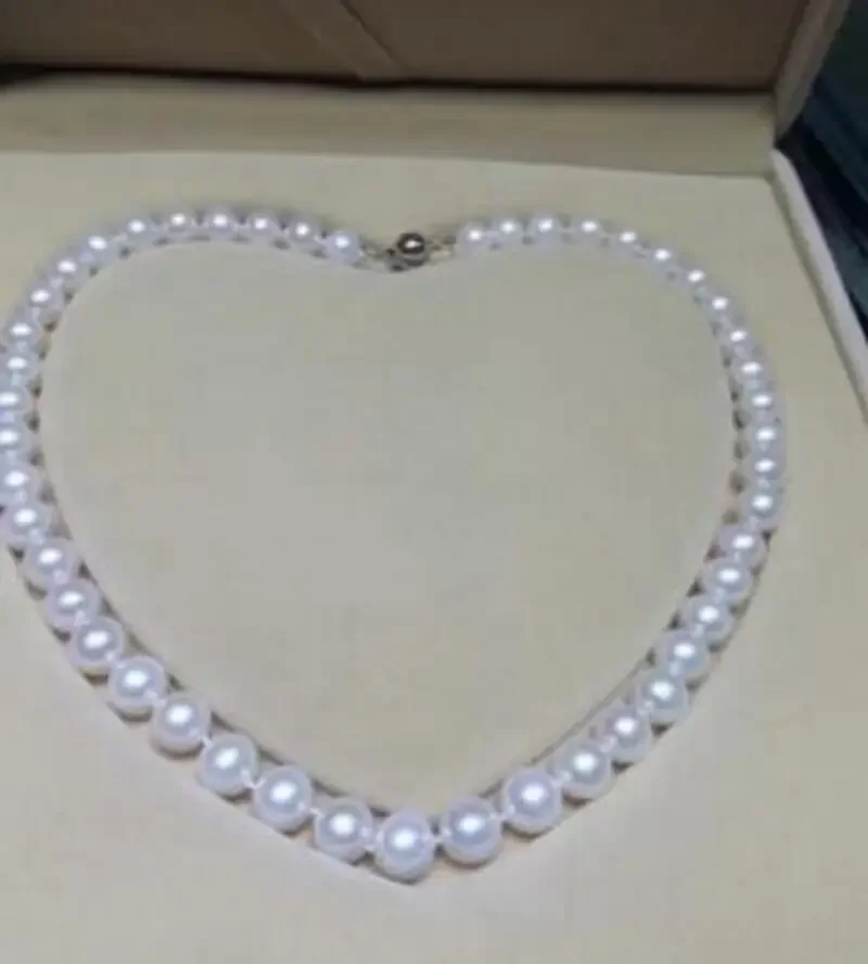 Fine jewelry  round natural 9-10mm south seas white pearl necklace