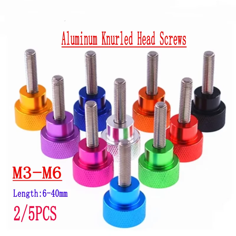 2/5PCS M3 - M6 Hand - Tighten Thumb Screws! Aluminum Knurled Head + Stainless Steel Thread