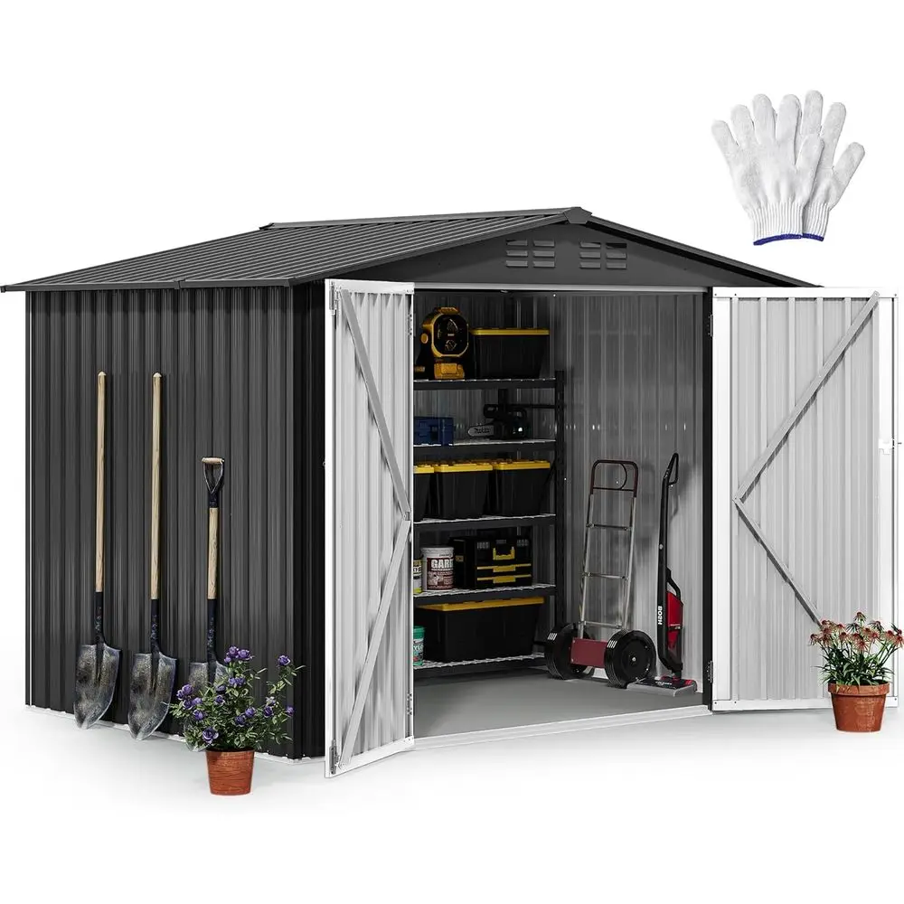 

Большой металлический навес для хранения на открытом воздухе размером 8 x 6 футов, прочные навесы для хранения инструментов или газон для патио на заднем дворе — идеальные или ycles, садовые инструменты и