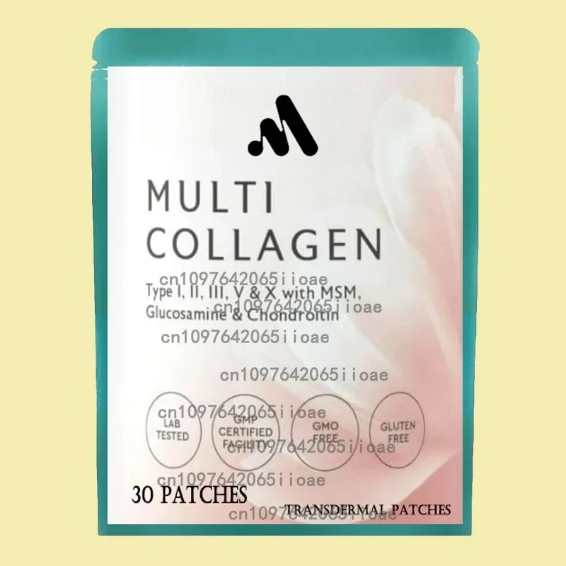 

30 Patches Multi-Collagen Peptides Transdermal Patches Types I, II, II, V & X, Supports Healthy Skin and Nails, Gut Health