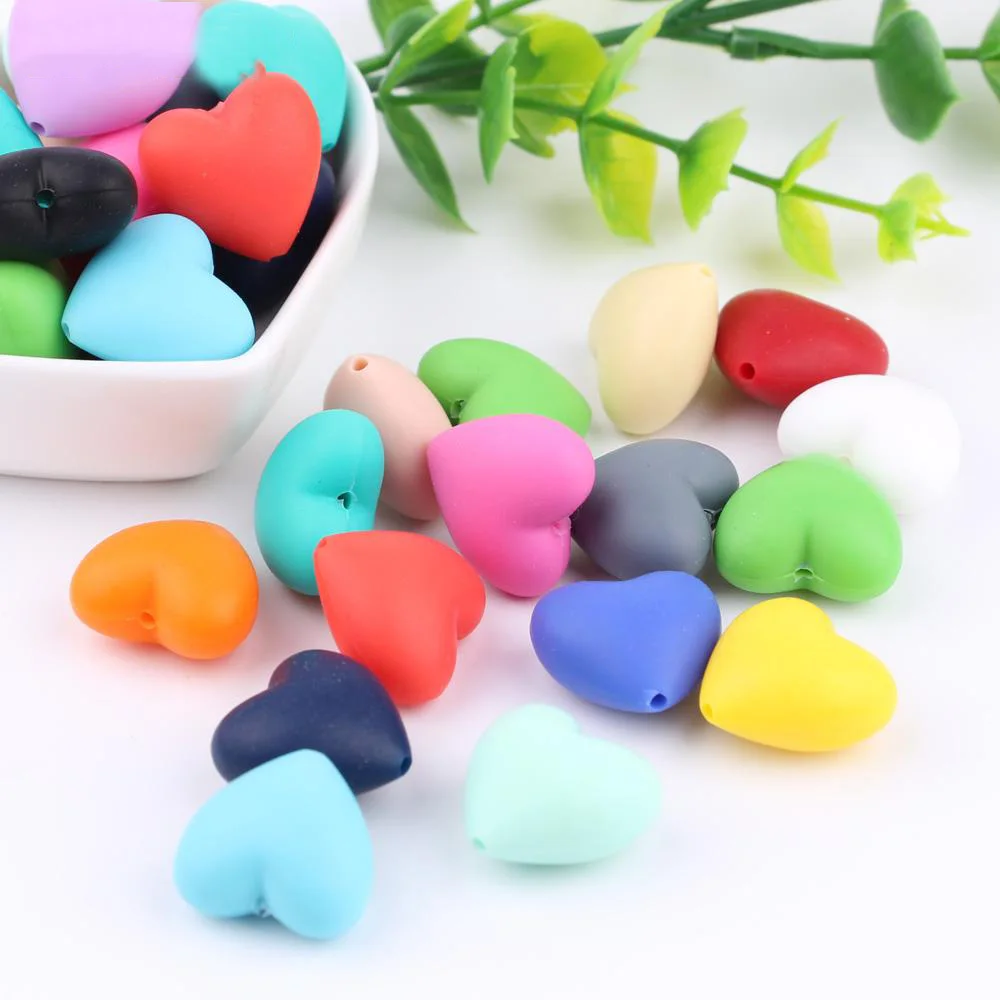 20*17mm 30pc/lot Heart Food Grade Silicone Beads Baby Teething Pacifier Chain Necklace Accessories Safe Nursing Chewing BPA Free