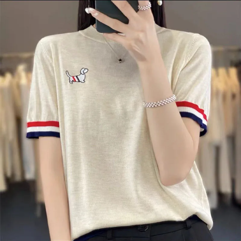 2024 Spring/Summer T-shirt, knitted sweater, short sleeved women's short sleeved women's knitted T-shirt, women's summer top
