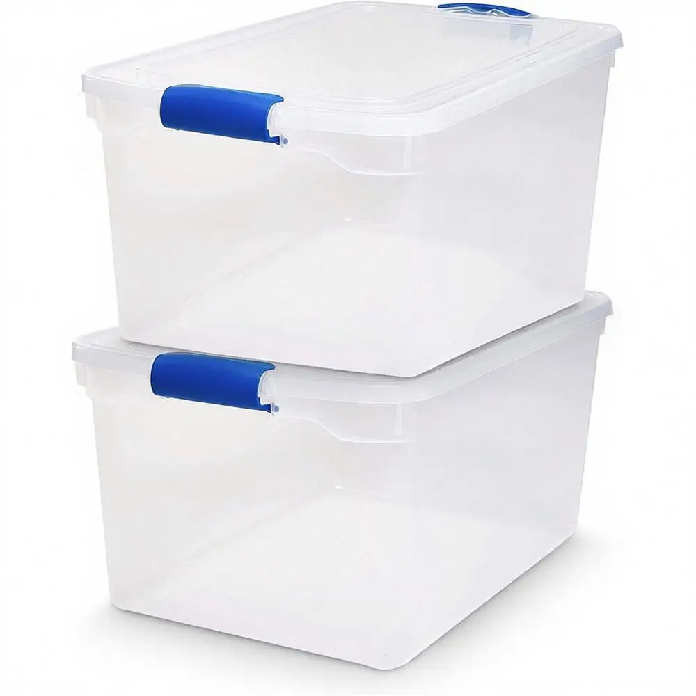 

2-Pack Large Clear Plastic Storage Bins with Lids, 66 Quart, Blue, Stackable Containers for Home, Bathroom, Office Organization