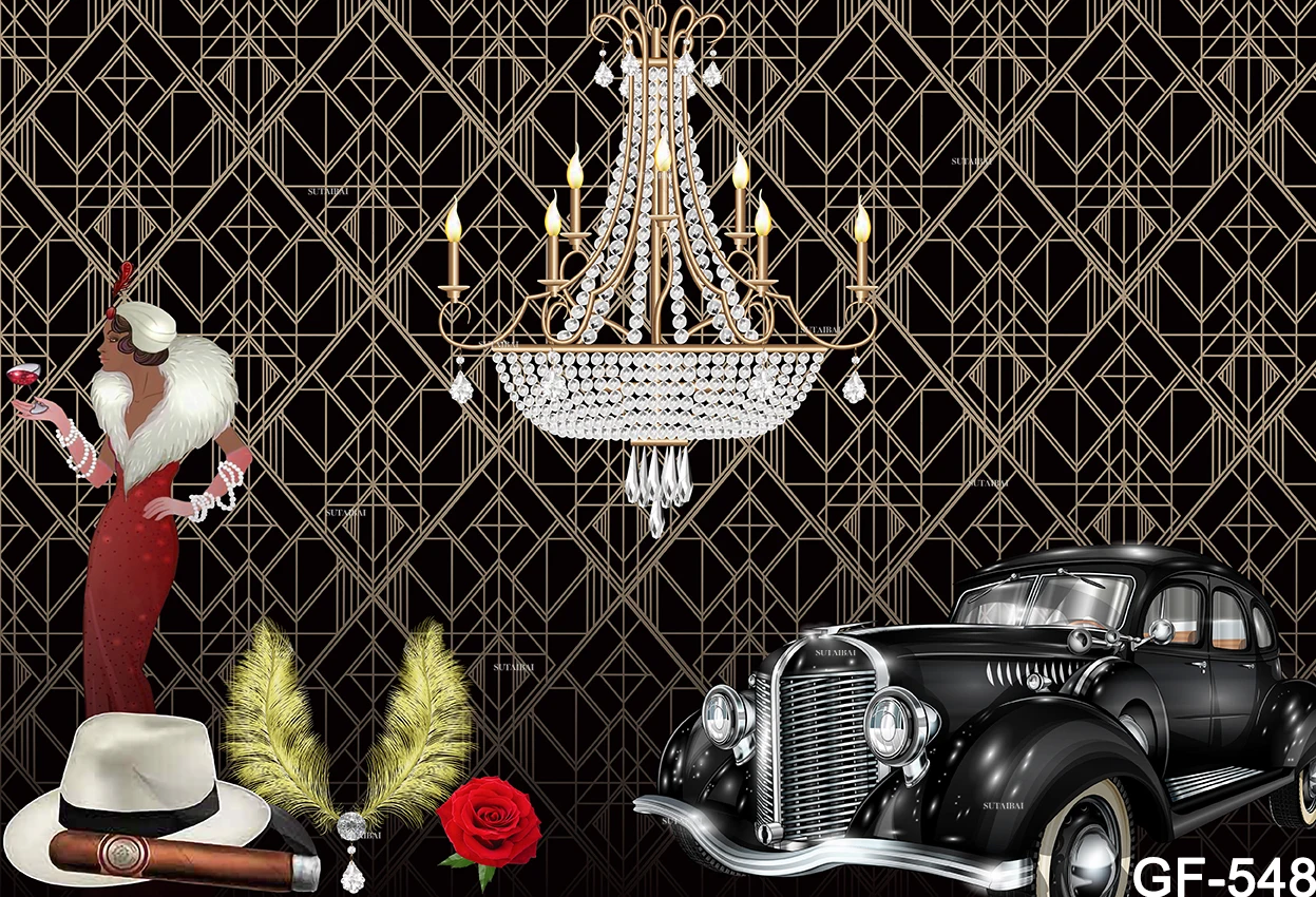 Great Gastby Photography Backdrop 1920s Black and Gold Background Retro Gatsby Birthday Backdrop Children Party Supplies Props