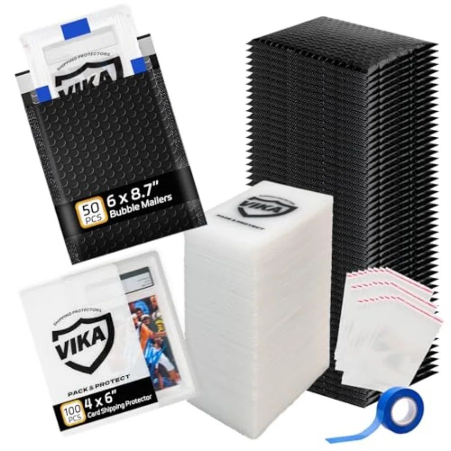 Trading Card Shipping Kit - 100 Pcs 4''x6'' Trading Card Shipping Protectors, 50 Pcs 6''x8.7'' Envelope Bubble Mailers, 20M Pai
