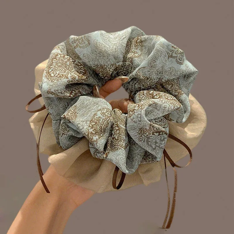 Elegant Top Grade Print Chiffon Large Intestine Scrunchie For Women Lady Hair Tie Hair Band Hair Ring Fashion Hair Accessories view 4