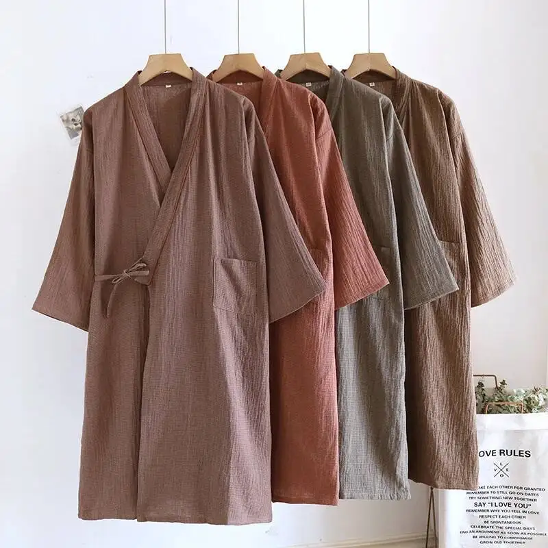 

Хлопковое кимоно с карманами для мужчин, весенне-летняя тонкая одежда для сна, одежда большого размера, толстовка юката, халат