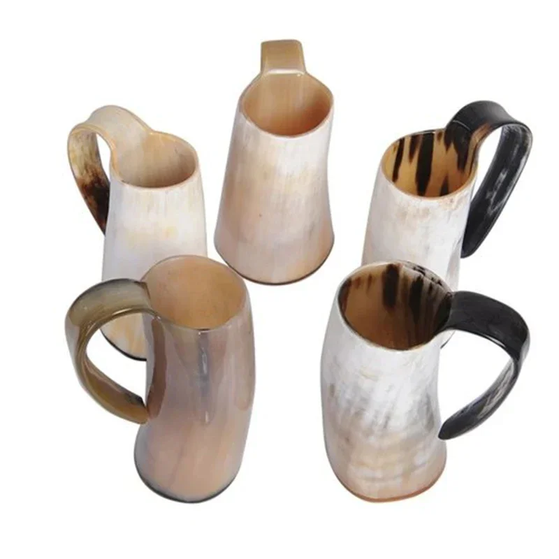 300-350ml Handmade Ox Horn Mug Crafts Whiskey Shot Glasses Cup Wine Drinking Viking Coffee Tea Mugs Decoration Wholesale