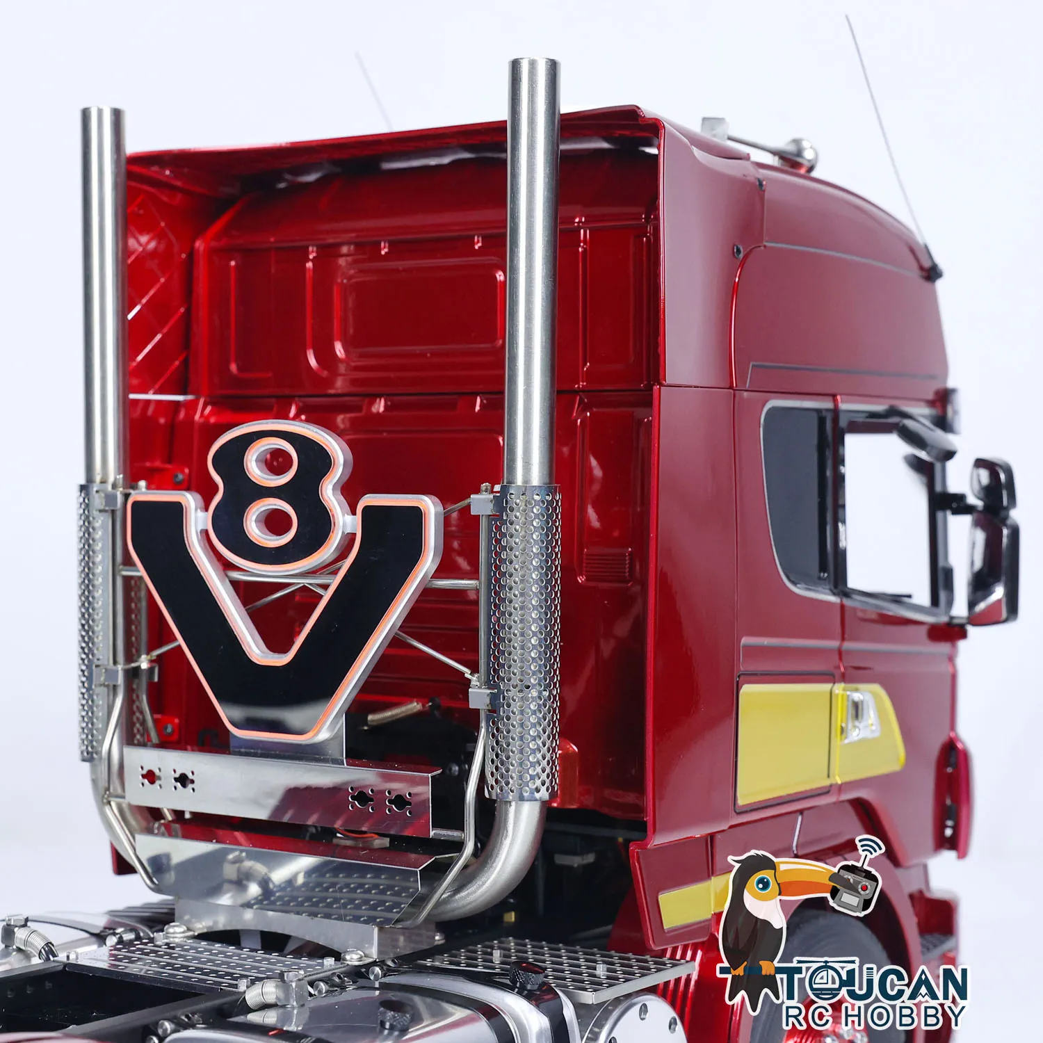 Lesu 1/14 rc caminhão trator 6x6 modelo de chassi de metal personalizado carros de controle remoto unidade de fumar luzes sons brinquedo hzh1635